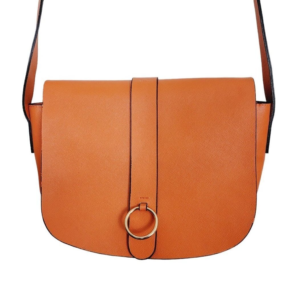 VITTORIA NAPOLI  ITALY Saffiano Hard Leather Crossbody Bag Purse Orange Gold